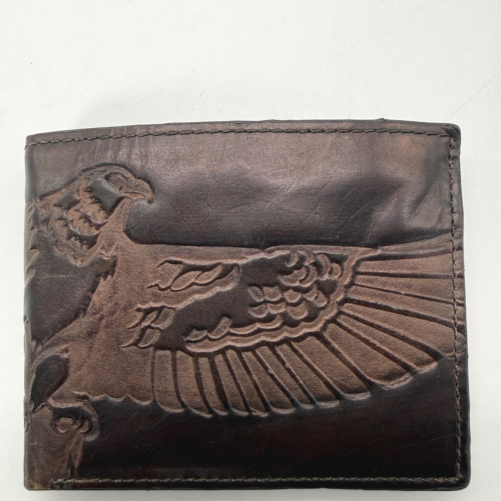 Fossil Wallet Mens OS Dark Brown Jarrow Traveler RFID Embossed Eagle Bifold